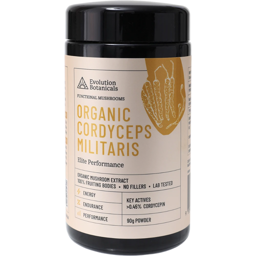 EVOLUTION BOTANICALS Organic Cordyceps Militaris Elite Performance 90g jar front