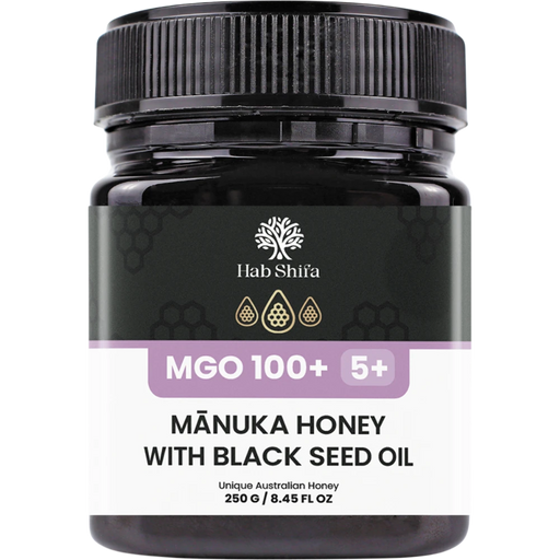 HAB SHIFA Manuka Honey with Black Seed Oil MGO100+ 250g front of jar