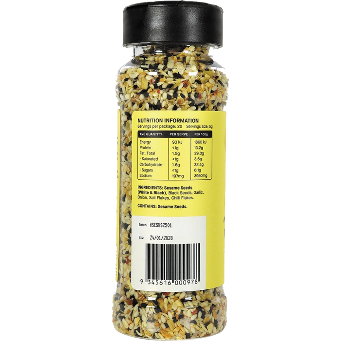 HAB SHIFA Everything Bagel Seasoning with Black Seed Spicy 110g nutrition and ingredients panel