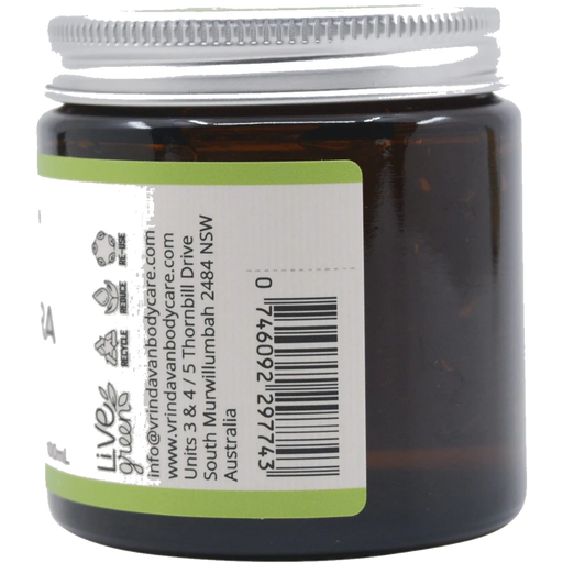 VRINDAVAN Raw Aloe Vera Gel 100ml back label with ingredients