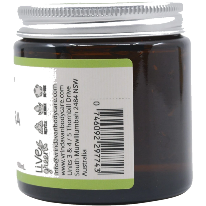 VRINDAVAN Raw Aloe Vera Gel 100ml back label with ingredients