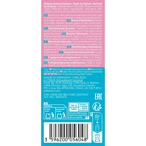 WELEDA Serum Drops Hyaluronic Moisture 30ml carton back with ingredients