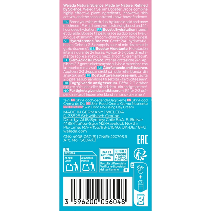WELEDA Serum Drops Hyaluronic Moisture 30ml carton back with ingredients