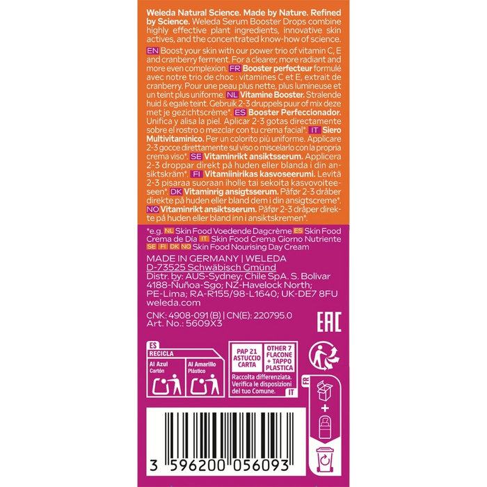 WELEDA Serum Drops Pore Refining 30ml carton back with ingredients