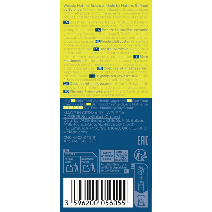 WELEDA Serum Drops Extra Rich Omega 30ml carton back with ingredients