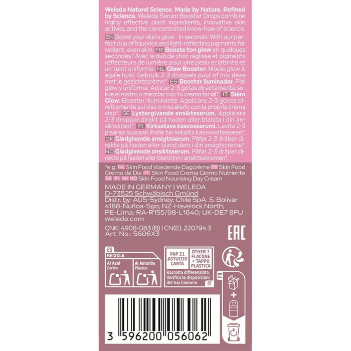 WELEDA Serum Drops Glow Perfecting 30ml carton back with ingredients