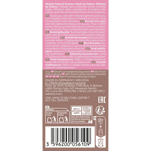 WELEDA Serum Drops Sunkissed Bronzing 30ml carton back with ingredients