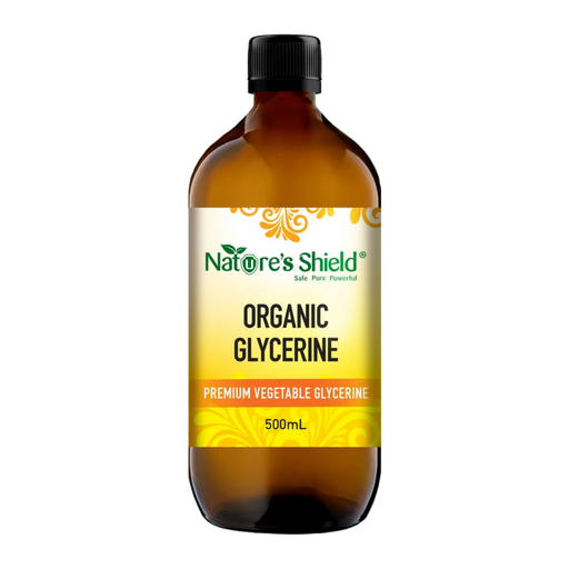 Nature's Shield Organic Glycerine 500ml in amber glass bottle - front of pack
