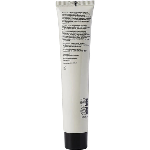 PEG PASTE Natural Toothpaste with Hydroxyapatite Sacred Clove 100g - back of pack showing ingredients and directions for use