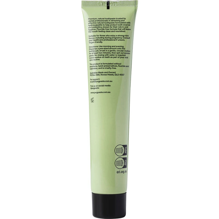PEG PASTE Natural Toothpaste with Hydroxyapatite Intense Mint 100g - back of pack showing ingredients and directions for use