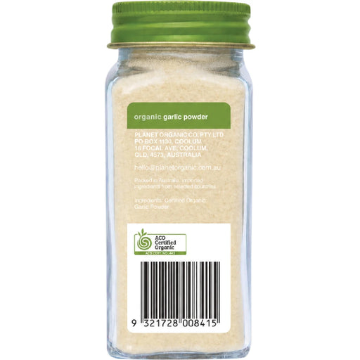 PLANET ORGANIC Garlic Powder Certified Organic 50g - back of pack showing ingredients and nutrition information
