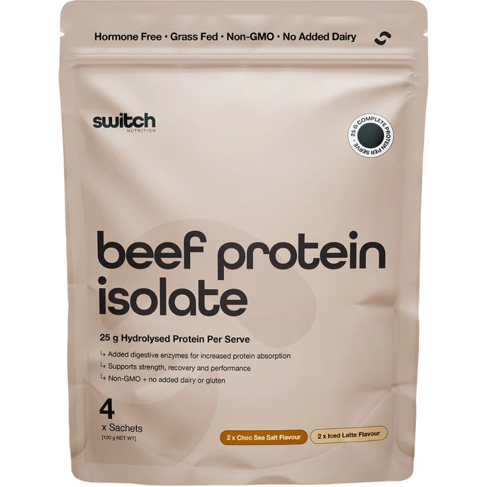 SWITCH NUTRITION Beef Protein Isolate Sample Pouch 4 x 30g - front of pack