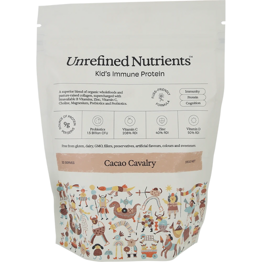UNREFINED NUTRIENTS Kid's Immune Protein Cacao Cavalry 330g front of pouch
