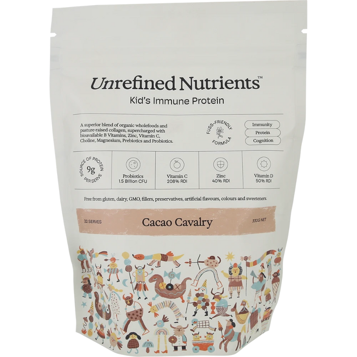 UNREFINED NUTRIENTS Kid's Immune Protein Cacao Cavalry 330g front of pouch