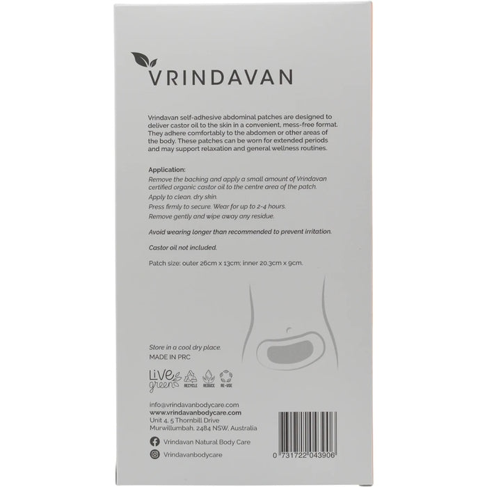 VRINDAVAN Self Adhesive Abdominal Castor Oil Patches 10pk - back of pack showing directions for use