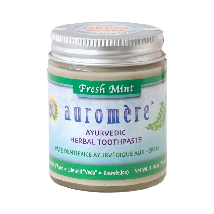 AUROMERE Toothpaste in a jar - Ayurvedic Fresh Mint - Fluoride Free - 117g