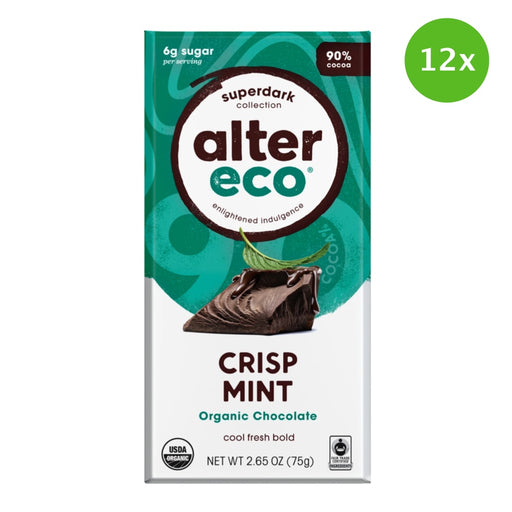 12x BULK ALTER ECO Organic Dark Crisp Mint Chocolate 75g