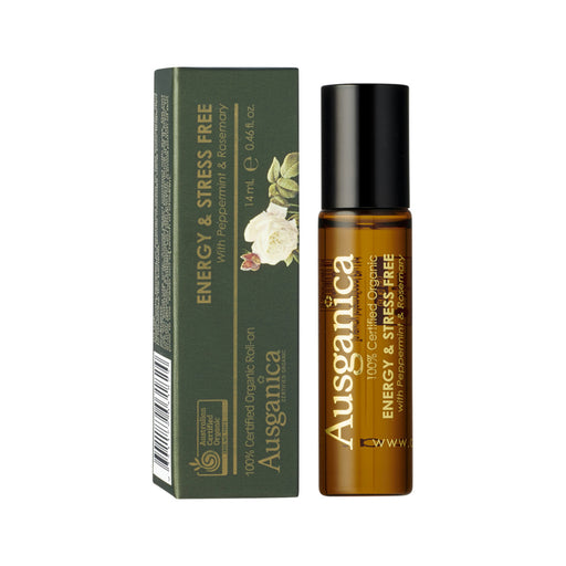 Ausganica 100% Certified Organic Roll-On Energy & Stress Free with Peppermint & Rosemary 