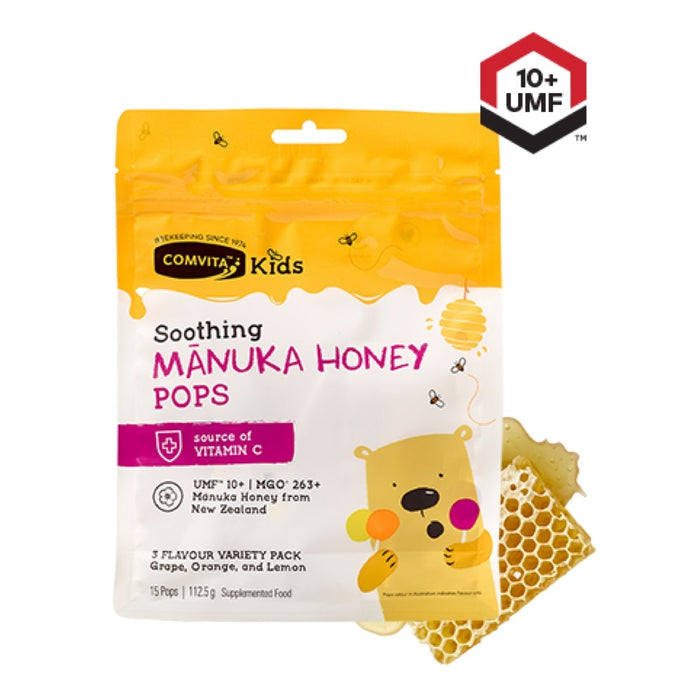 COMVITA Soothing Manuka Honey Pops - Kids 3 Flavour Variety Pack (UMF 10+) - 15pcs
