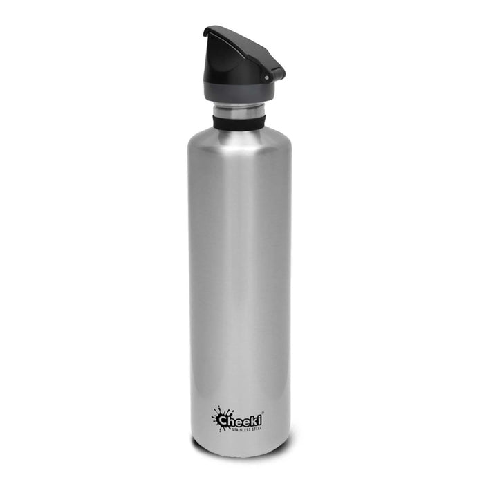 CHEEKI Stainless Steel Bottle Silver - Sports Lid - 1L