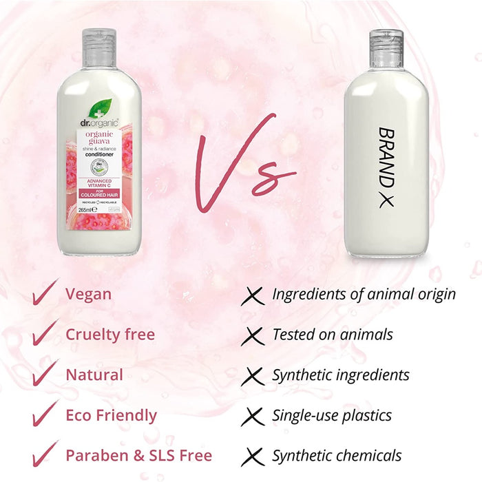 Dr Organic, Guava Conditioner, Vitamin C, Natural, Vegan, Coloured Hair, Cruelty Free, Paraben & SLS Free, 265ml
