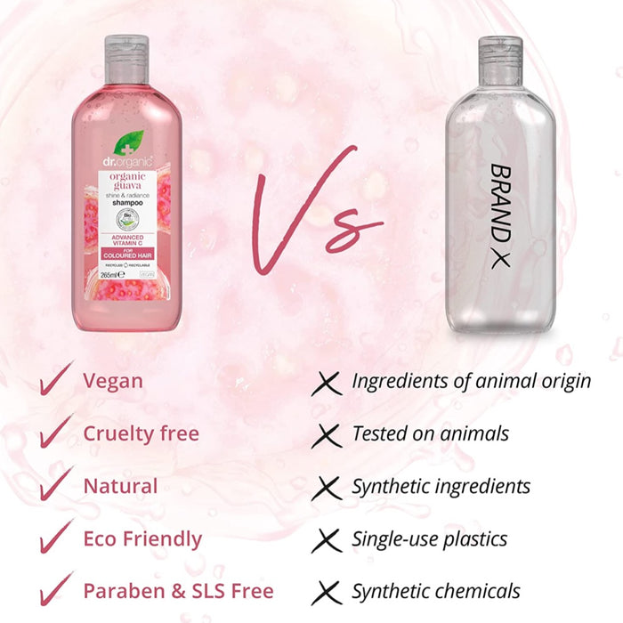 Dr Organic, Guava Shampoo, Vitamin C, Natural, Vegan, Coloured Hair, Cruelty Free, Paraben & SLS Free, 265ml