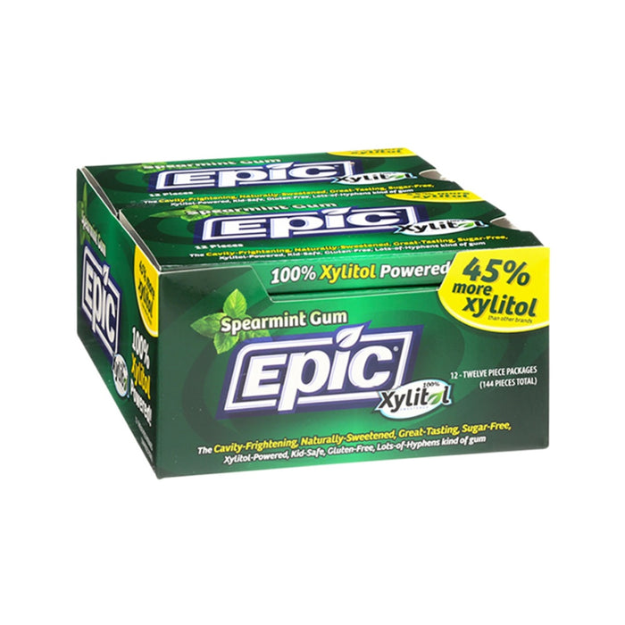EPIC Xylitol Chewing Gum Spearmint Bulk Display Box 12 packets