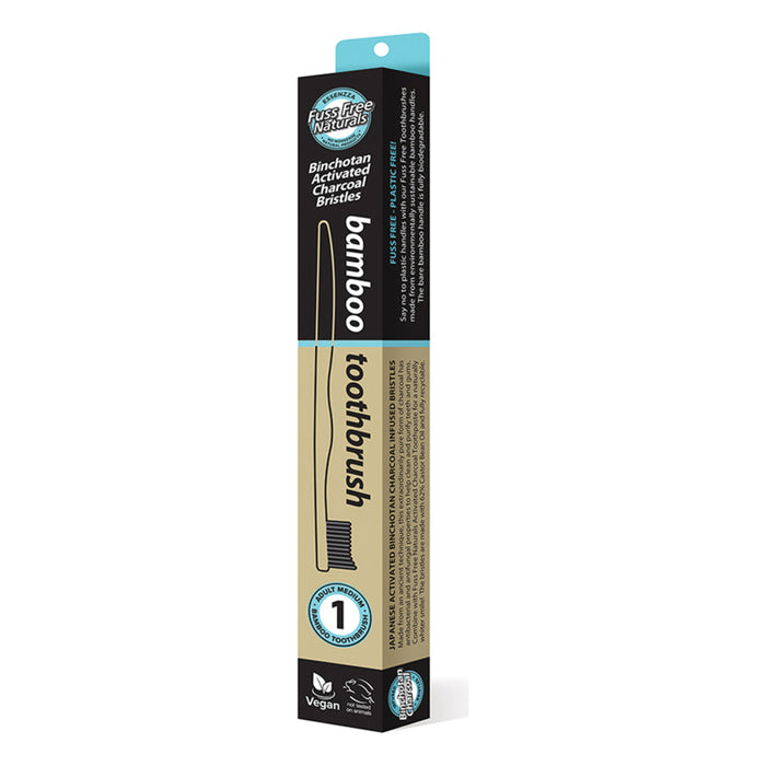 Essenzza Fuss Free Naturals Bamboo Activated Charcoal Medium Toothbrush 1 Pack