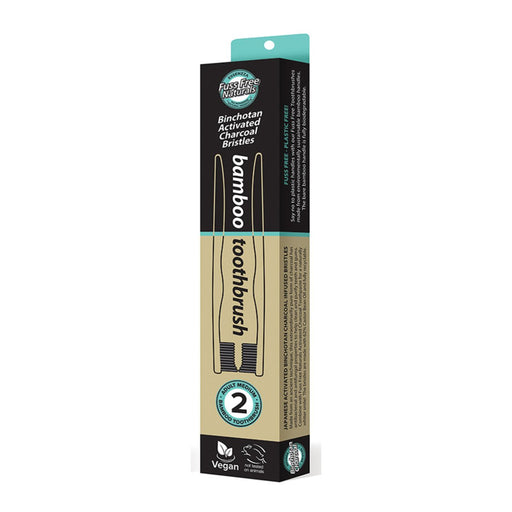 Essenzza Fuss Free Naturals Bamboo Activated Charcoal Medium Toothbrush 2 Pack 