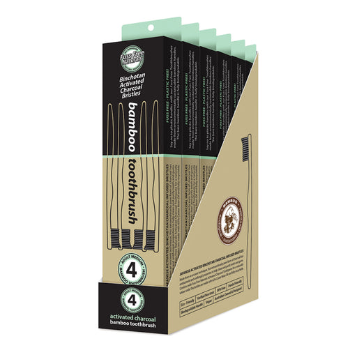 Essenzza Fuss Free Naturals Bamboo Activated Charcoal Medium Toothbrush 4 x 6 Display