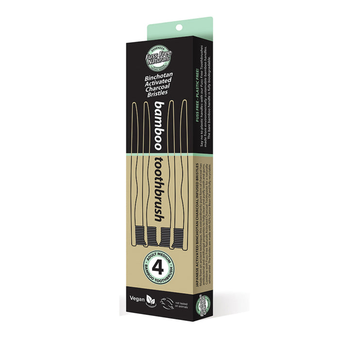 Essenzza Fuss Free Naturals Bamboo Activated Charcoal Medium Toothbrush 4 Pack
