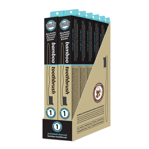 Essenzza Fuss Free Naturals Bamboo Activated Charcoal Soft Toothbrush 1 Pack x 12 Display