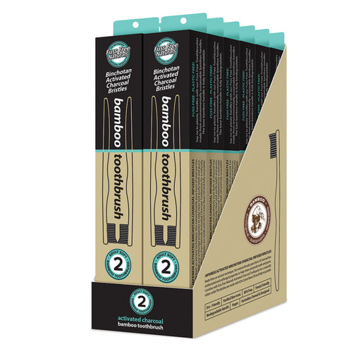 Essenzza Fuss Free Naturals Bamboo Activated Charcoal Soft Toothbrush 2 Pack x 12 Display