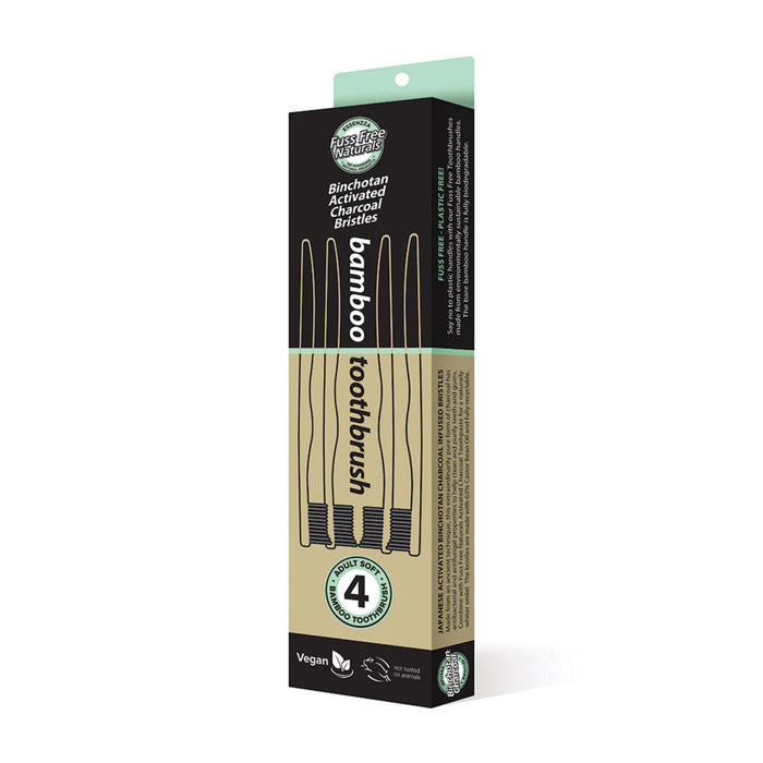 Essenzza Fuss Free Naturals Bamboo Activated Charcoal Soft Toothbrush 4 Pack