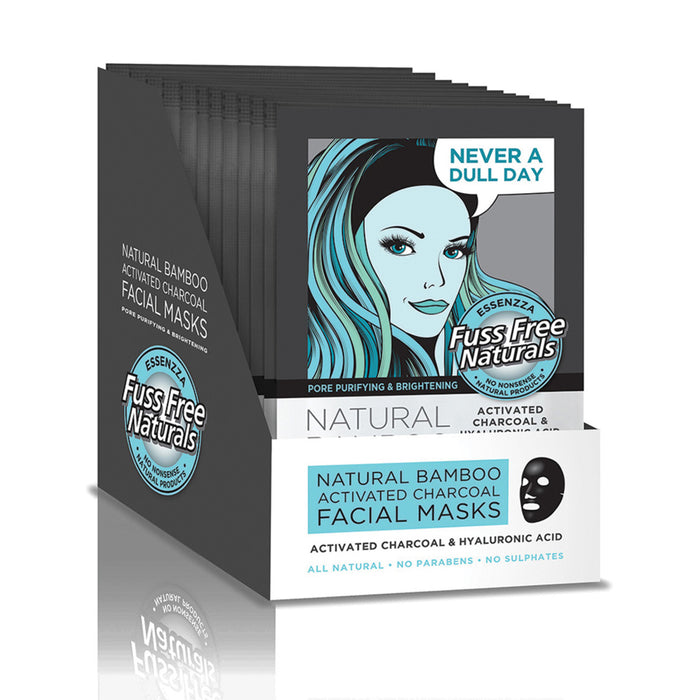 Essenzza Fuss Free Naturals Activated Charcoal & Hyaluronic Acid Facial Mask 1 Pack x 12 Display