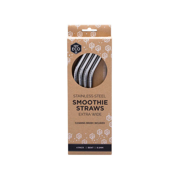 EVER ECO Smoothie Straws - Bent Stainless Steel + Cleaning Brush - 4