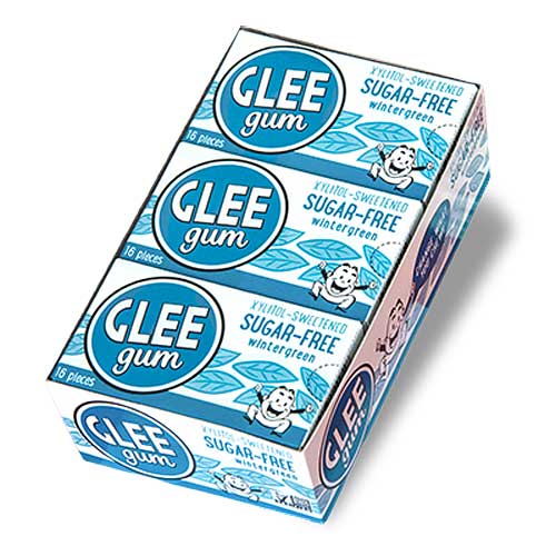 GLEE GUM Sugar free Chewing Gum Wintergreen Box x 12 BULK