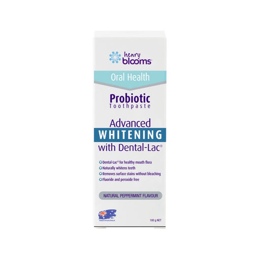 Henry Blooms Oral Health Probiotic Toothpaste Advanced Whitening Peppermint with Dental-Lac 100g