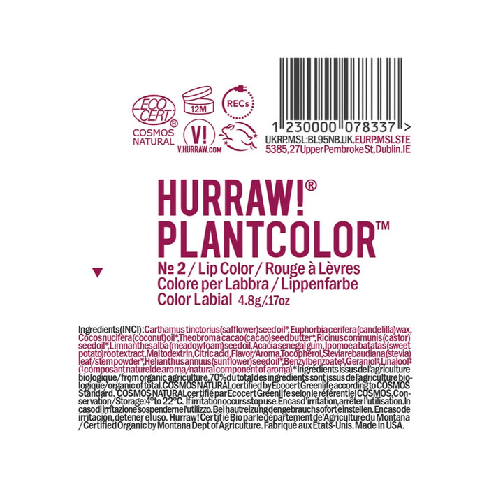 Hurraw! Organic Lip Colour Plant Colour No2 4.8g
