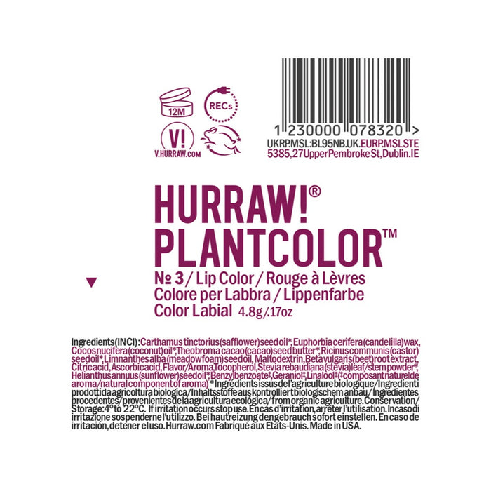 Hurraw! Organic Lip Colour Plant Colour No3 4.8g
