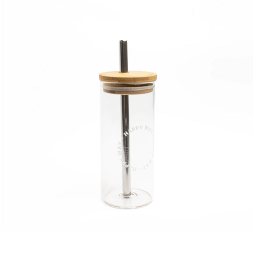 HAPPY WAY Glass Tumbler With Stainless Steel Straw - 580ml