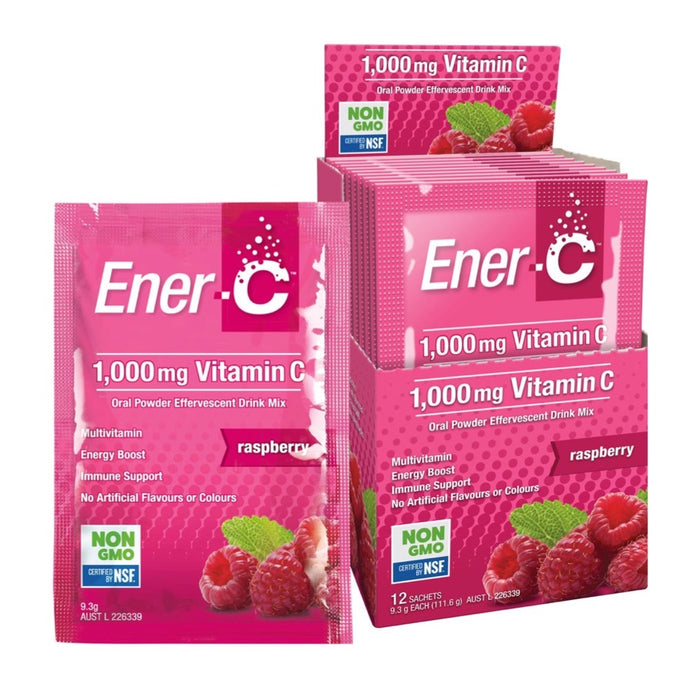 Martin & Pleasance Ener-C 1000mg Vitamin C Drink Mix Raspberry Sachet 9.3g x 12 Pack