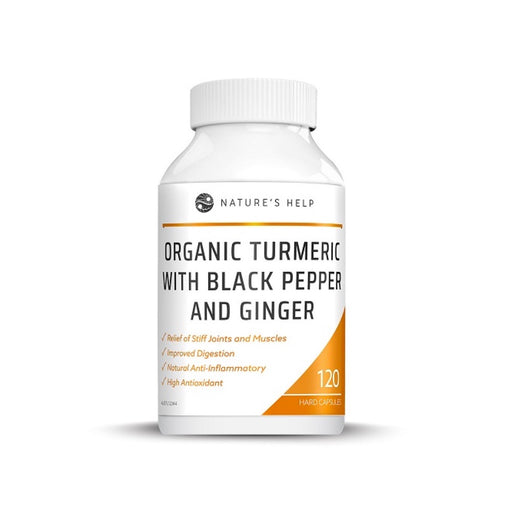 NATURE'S HELP Organic Turmeric Capsules With Black Pepper & Ginger - 120