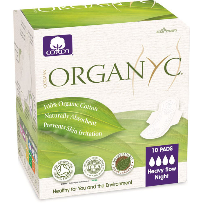 Organyc Organic Ultra Thin Heavy Flow/Night Cotton Pads with Wings 