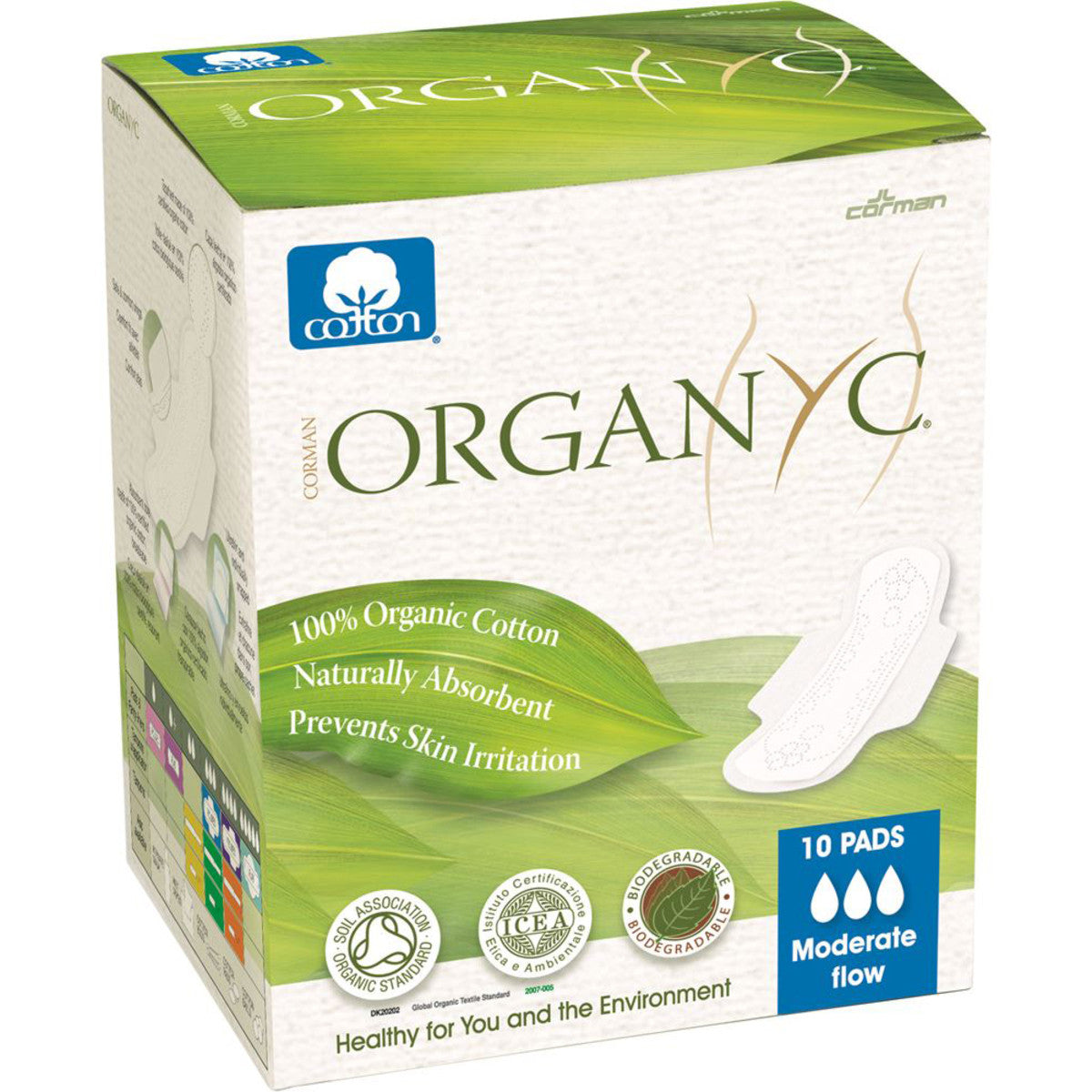 Organyc Organic Moderate Flow Cotton Pads With Wings X 10 Pack 