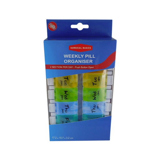 Surgical Basics Pill Box Weekly Pill Planner Removable (2 per day AM/PM) Medium (17.2 x 10.7 x 3.2cm)