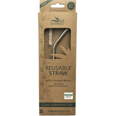 GO BAMBOO Single Stainless Steel Straw with Sisal Cleaning Brush