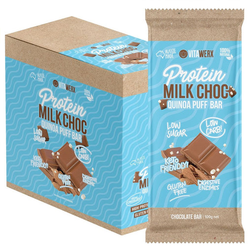 Vitawerx 12 Pack Quinoa Puff Milk Chocolate Protein Bars 12x100g