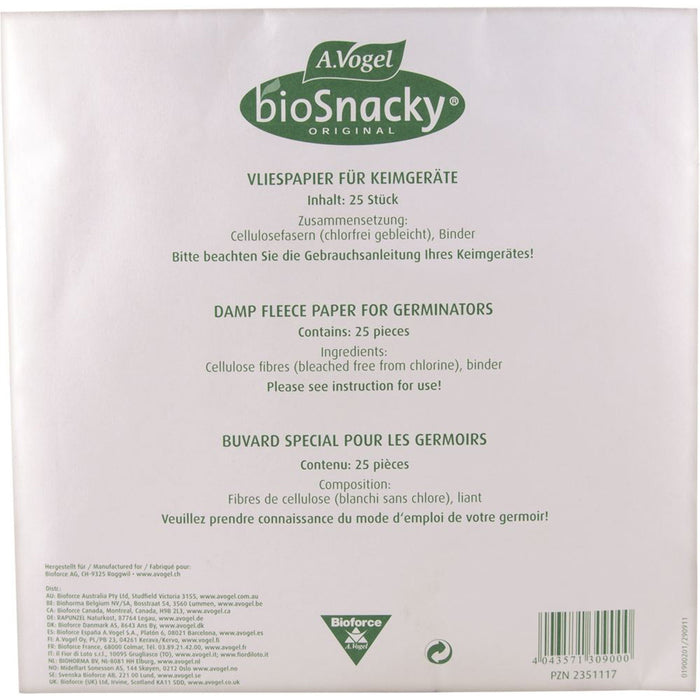 Vogel Damp Fleece Paper For Biosnacky Sprossengarten Replacement Filter Papers x 25 Pack