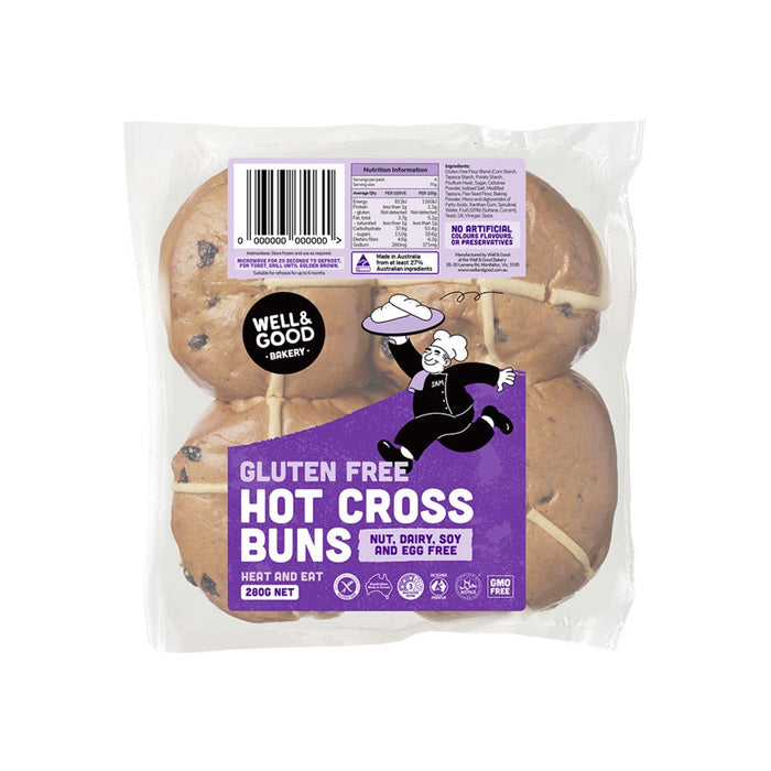 Well & Good Gluten Free Hot Cross Buns - Fruit 280g (4x70g)